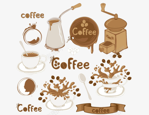 棕色咖啡的制作和设备图标图标