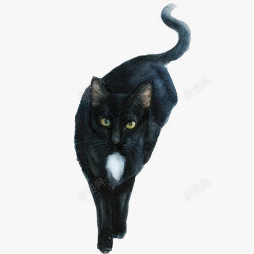 水墨画黑夜里的黑猫png免抠素材_88icon https://88icon.com 中国画 优雅踱步 水墨画 绿眼睛 黑猫 黑色