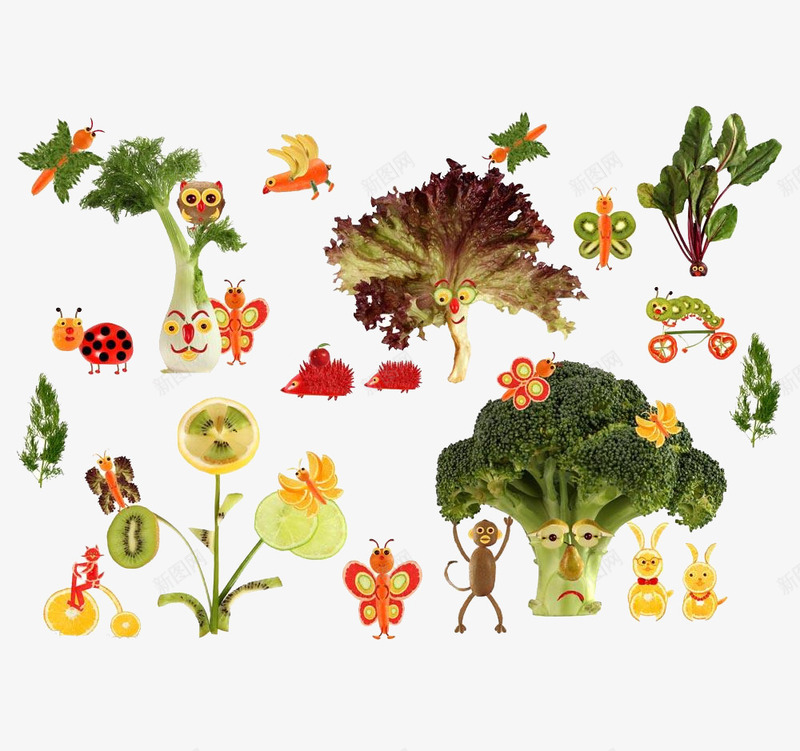 创意蔬菜水果png免抠素材_88icon https://88icon.com 创意水果图案呢 水果猴子 水果蝴蝶 茭白 蔬菜 西兰花