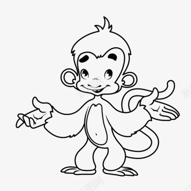 小猴子可爱卡通手绘摊手猴子插画图标图标