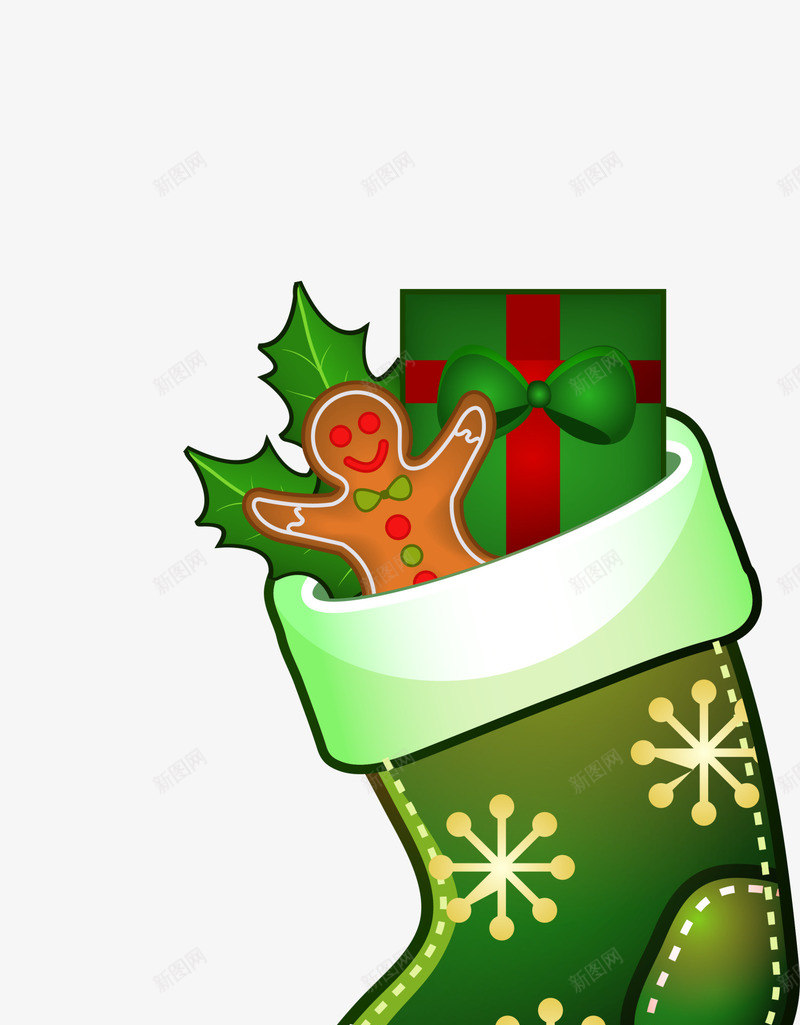 绿色冬季雪花圣诞袜png免抠素材_88icon https://88icon.com Christmas Merry 圣诞快乐 圣诞节 小人饼干 绿色袜子