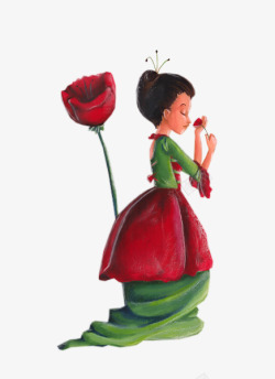 玫瑰裙卡通手绘小女孩高清图片