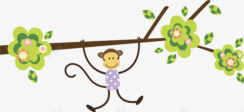 树枝上的猴子png免抠素材_88icon https://88icon.com 卡通 可爱的 小猴子 树枝 水彩 绿色的 调皮的