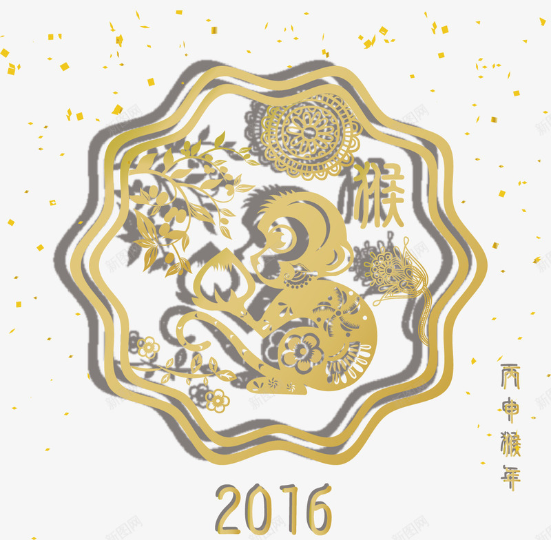 2016金色猴子花纹矢量图ai免抠素材_88icon https://88icon.com 2016 猴子 花纹 金色 矢量图