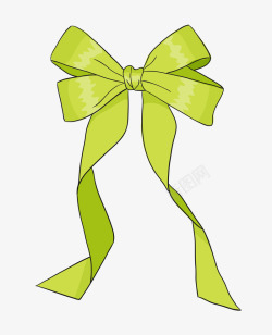 手绘绿色蝴蝶结装饰丝带素材