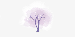 浅紫色水墨清新韩式小树图案素材