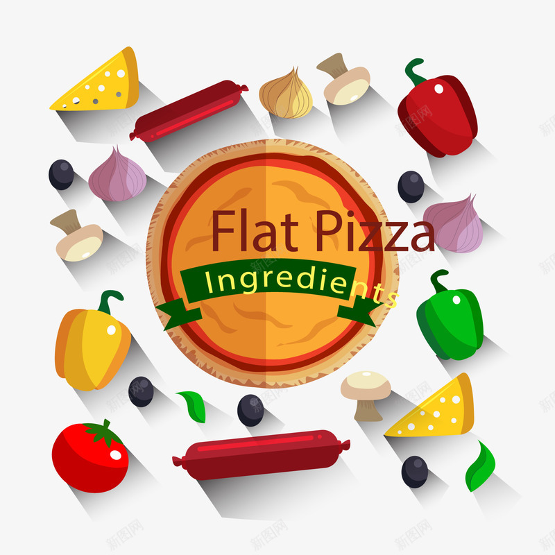 扁平化披萨原料png免抠素材_88icon https://88icon.com 制作 原料 披萨 蘑菇 西红柿 食材 食物