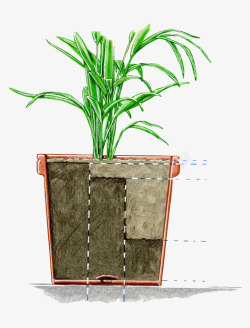 手绘花盆剖面素材