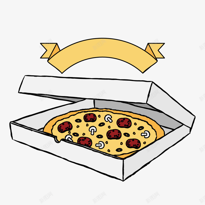 手绘美味盒装披萨png免抠素材_88icon https://88icon.com 卡通披萨 手绘披萨 美味披萨 背景装饰