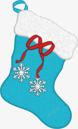 卡通蓝色圣诞袜子红色蝴蝶结素材