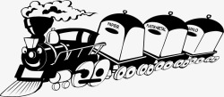 黑白卡通蒸汽火车行驶中插图素材