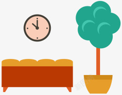 扁平化时间钟和绿色小树矢量图素材