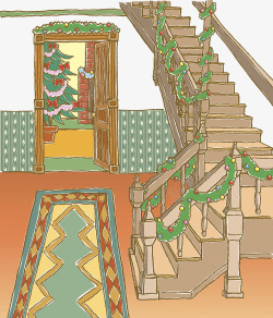 装饰插图圣诞节装饰楼梯间素材