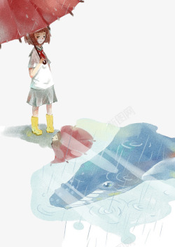 漫步雨间下雨倒影高清图片