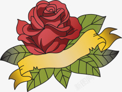 玫瑰花彩带标题框素材