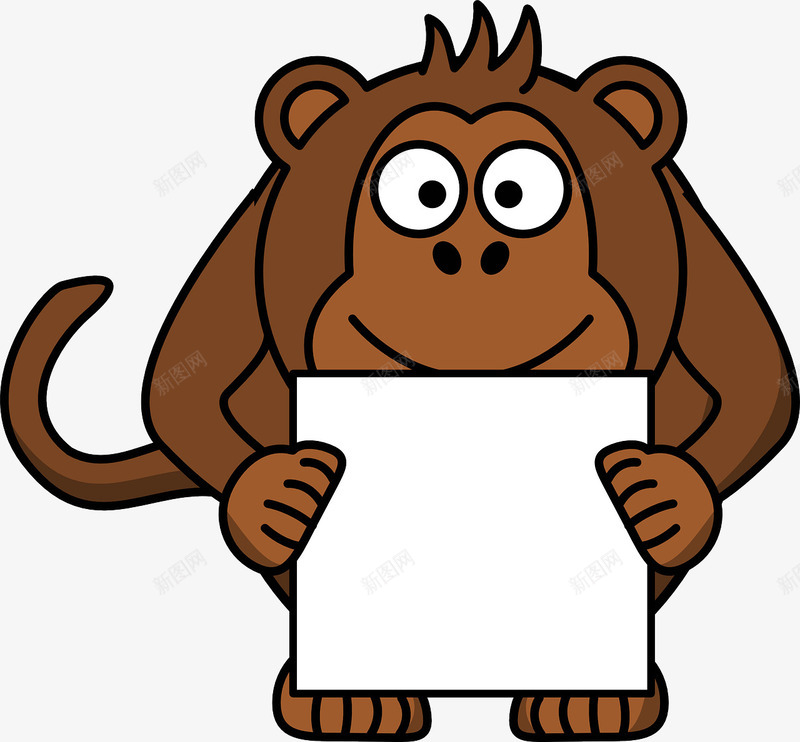 举着白纸的猴子png免抠素材_88icon https://88icon.com 动物 卡通 大眼睛 棕色 猴子