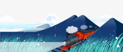 卡通彩色插画山间蒸汽火车矢量图素材