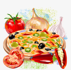 儿童披萨手绘食物高清图片