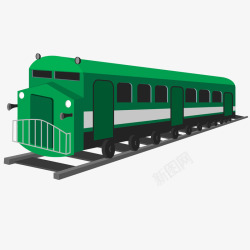 黑色铁轨黑绿色老式火车和铁轨矢量图高清图片
