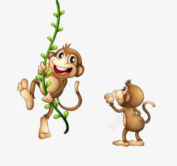 棕色拉着绿树枝的猴子素材