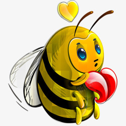 手绘黄色蜜蜂爱心素材