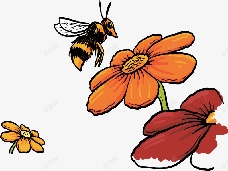 卡通采蜜的蜜蜂png免抠素材_88icon https://88icon.com 云 卡通 花卉 花朵 蜜蜂