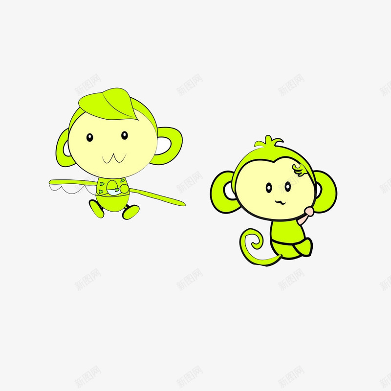 两只可爱的小猴子png免抠素材_88icon https://88icon.com 卡通猴子 可爱的小猴子 小猴子 水彩 金箍棒
