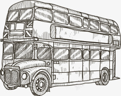 手绘双层英国巴士素材