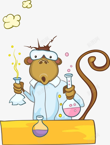 卡通猴子做实验png免抠素材_88icon https://88icon.com 做实验 卡通 器皿 猴子