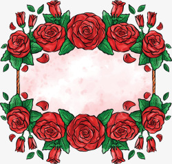 水彩红玫瑰装饰边框素材