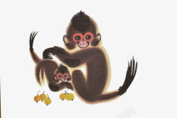 动物母爱手绘艺术猴子的母爱插画高清图片