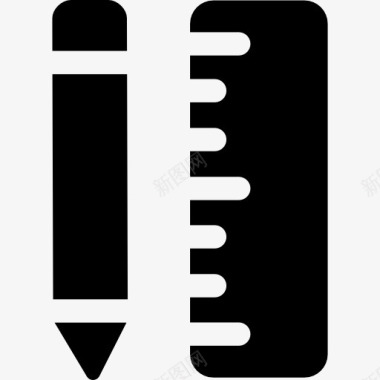 塑料尺子铅笔和尺子在垂直位置图标图标