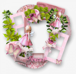 粉色可爱公主装饰绿叶边框素材