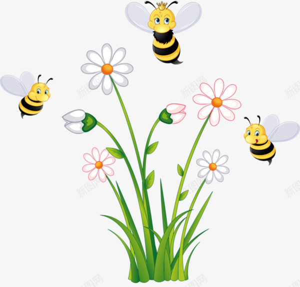 蜜蜂在采蜜png免抠素材_88icon https://88icon.com 卡通蜜蜂 花丛 蜜蜂 采蜜