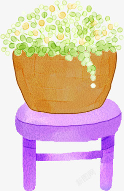 手绘清新绿色植物花盆装饰素材