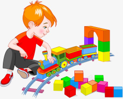 正在玩火车玩具的小男孩素材