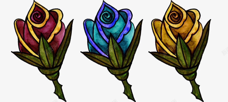水彩红黄蓝花苞插画png免抠素材_88icon https://88icon.com 手绘植物 手绘花卉素材 水彩玫瑰插画素材库 水彩花卉素材库 水彩花苞插画素材 花苞插画素材