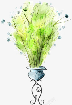 卡通手绘绿色清新花盆素材