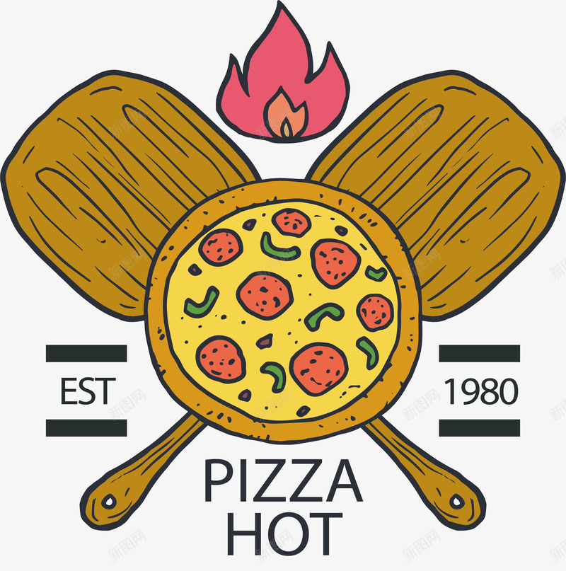交叉锅铲披萨饼海报png免抠素材_88icon https://88icon.com 交叉锅铲 披萨饼 火辣辣 矢量素材