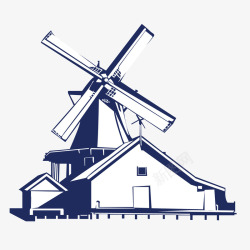 手绘荷兰风车素材