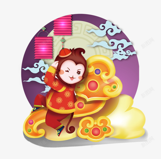 猴年吉祥如意png免抠素材_88icon https://88icon.com 灯笼 猴子 祥云