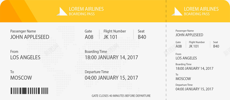 黄色简约机票png免抠素材_88icon https://88icon.com 扁平化 机票 界面设计 登机牌 黄色