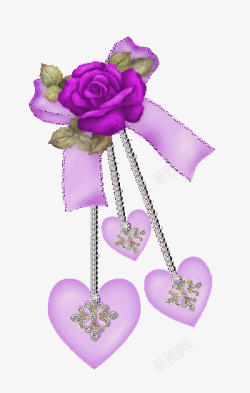 淡紫色大花倒挂爱心吊牌素材