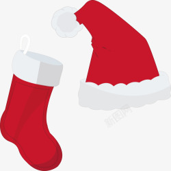 红色圣诞帽子与圣诞袜子矢量图素材