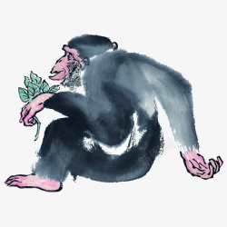 中国风水墨画猴子插画素材