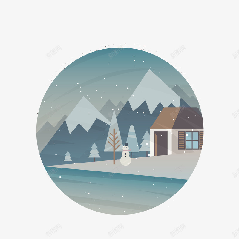 雪景矢量图ai免抠素材_88icon https://88icon.com 几何雪山 圆形 夜景 萧条 矢量图