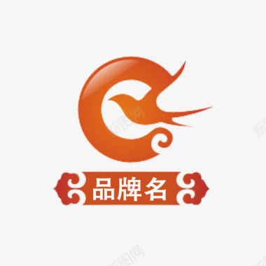 logo品牌墙红色圆形燕子图标及商标名图标