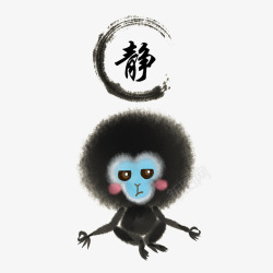 黑色中国风禅意水墨猴子插画素材