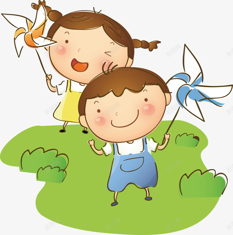 手绘拿风车的孩子矢量图ai免抠素材_88icon https://88icon.com 孩子图片 手绘孩子图片 风车 矢量图
