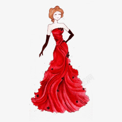 红色华丽的抹胸婚纱素材